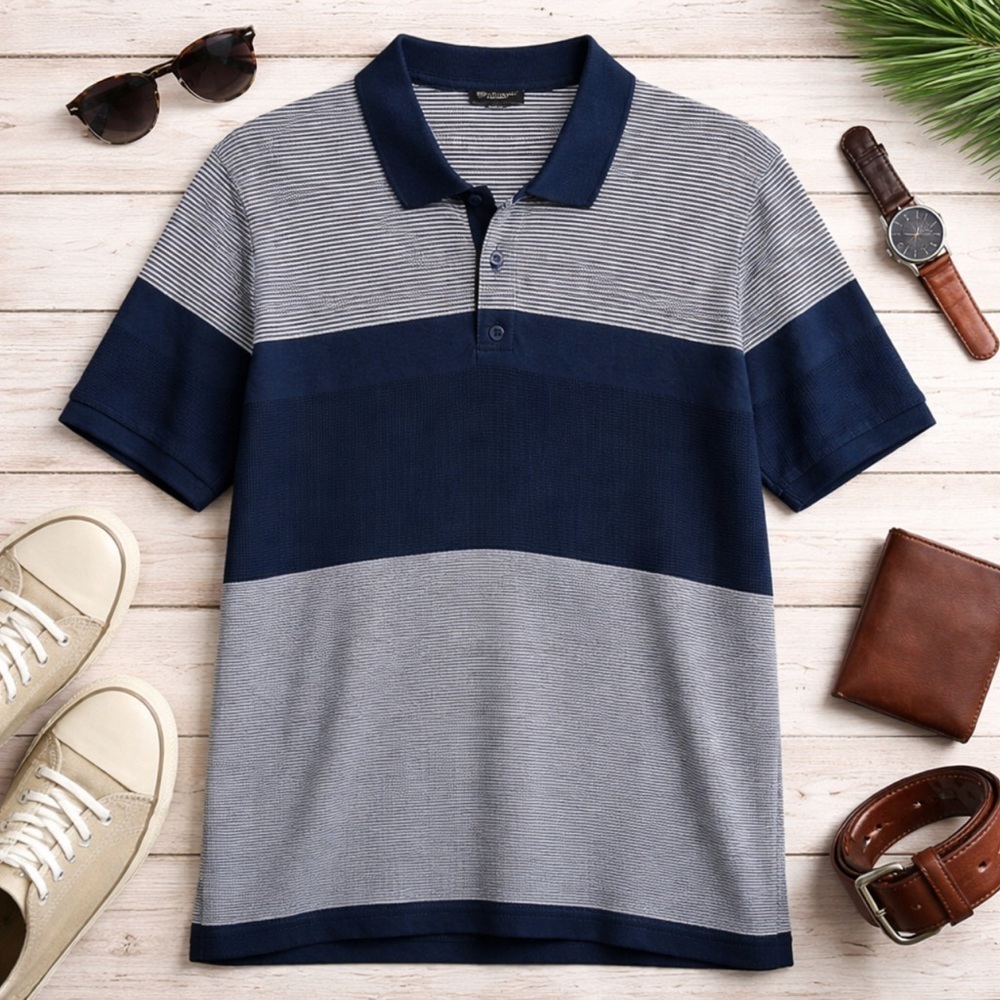Michael Kors Men's Colorblocked Mix-Stitch Pima Cotton Polo XL Navy White